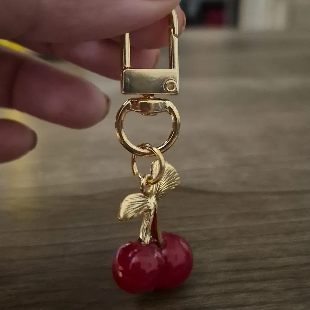 Sold Out --- Cherry Keychain with Gold Accents